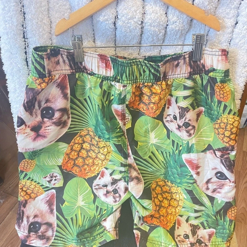 Hot Topic Black Matter Pineapple Cat Swim Trunks
